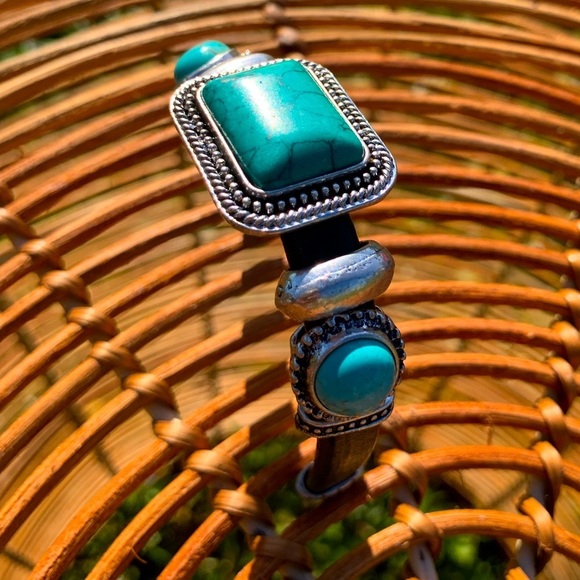 Artisan Crafted Turquoise Vegan Leather Western, Boho Style Bracelet - Picture 3 of 8